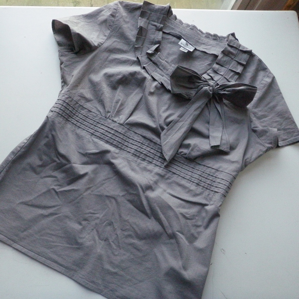 Gray w/ Black Pinstripes Formal Blouse